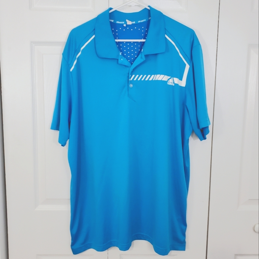 Adidas Mens Golf Polo Climachill Technology 2XL DriFit Blue With White Stripe